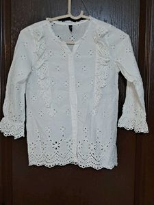 White Eyelet Top &amp; Denim Shorts