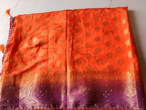 Orange &amp; Purple Embellished Saree