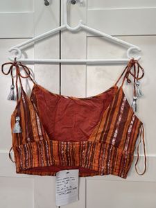 Orange Striped Tassel Crop Top