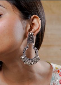 Oxidized Silver Jhumka Earrings