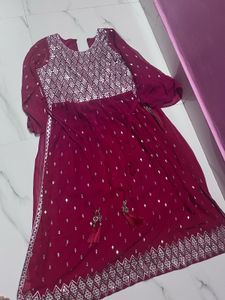Maroon Embellished Kurta