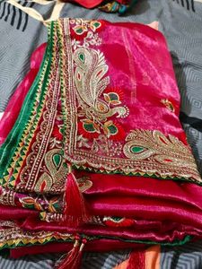 Elegant Pink Embroidered Saree
