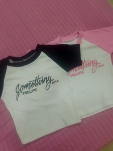 Pink And black Crop Tops