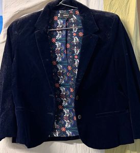 Stylish Navy Blue Velvet Blazer