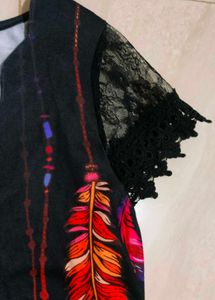 ❤️Boho Black Feather Print Dress❤️