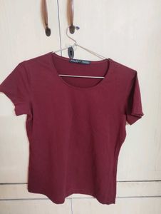 Zara Basic Burgundy Tee - Size M