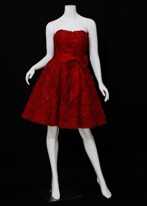 Red Floral Strapless Dress