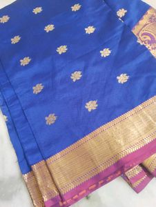 Royal Blue Banarasi Silk Saree no blouse