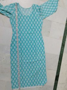 Sky Blue Printed Kurti Pant Set