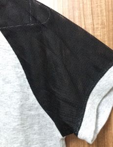 Black Mesh Sleeves Grey T-shirt For Women