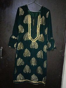 Emerald Green & Gold Velvet Kurti