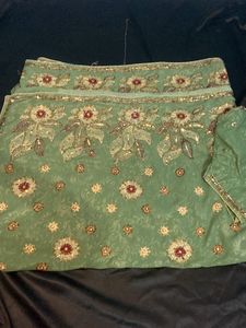 greem saree for party heavy embroidery work