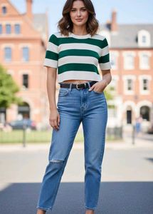 Korean Style Striped Crop Top