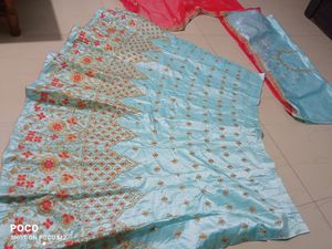 Sky Blue Pink Semi Stitched Lehenga Choli