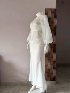 White High Neck Peplum Mermaid Gown