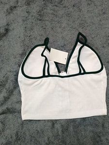 White Ribbed Zipper Crop Top