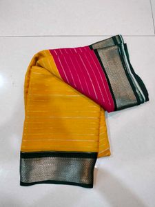 Pink &amp; Yellow Silk Saree