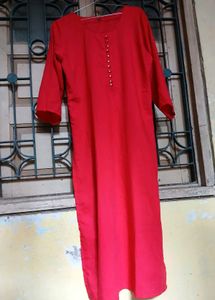 Simple Red Pakistani Suit With Dupatta And Pant