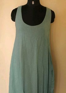 Blue Handmade Cotton Linen Tank Dress