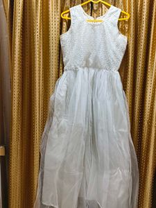 Girls' White Sleeveless Party Dress+Green jack