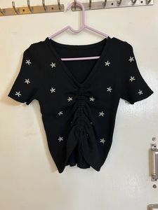 Black Top With Flower Design