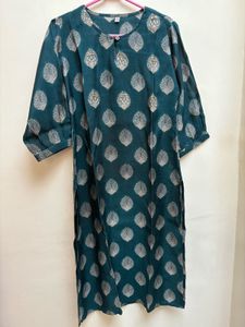 Emerald Green Leaf Print Kurti