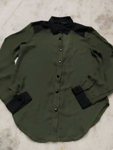 Olive Green Button-Down Top
