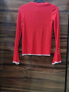 Red Knit Top with Bell Sleeves