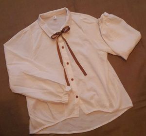 White Blouse with Brown Ribbon