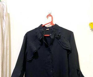 Elegant Black Ruffled Top Length 25