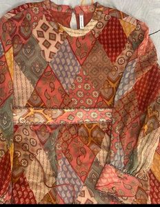 Patchwork Print Kurta With Belt