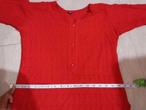 Chikankari Red Kurta XL