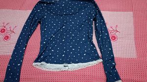 Lace Trimmed Navy Long Sleeve Top