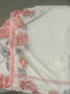 Silk Georgette  White Chamki Saree
