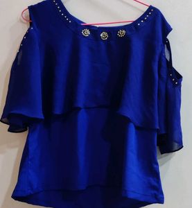 Blue Light Weight Cold Shoulder Crop Top