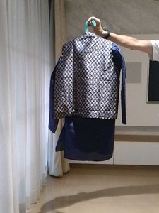Blue Solid kurta Pyjama