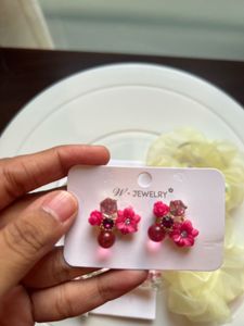 Floral Drop Earrings - Pink
