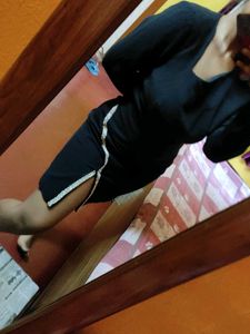 Black Long Sleeve slit Dress