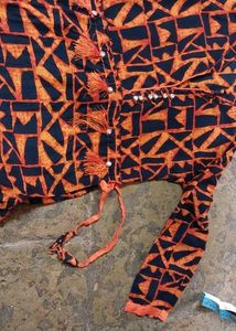 Patterned Orange &amp; Black Kurti