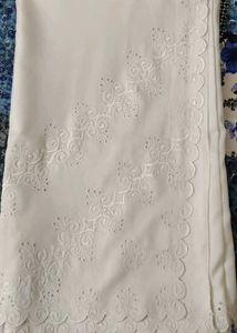 White Embroidered Scalloped Edge Saree
