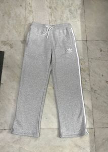 Adidas Grey 3 Stripes Straight Fit Sweatpants