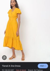Mustard Midi A-line Solid Dress