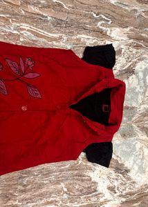 Floral Design Red Top/kurti With Short Black Inner