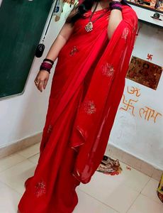 Red Pink Frendy Embellished Saree
