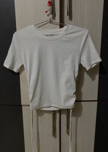 Zara White Ribbed Tie top
