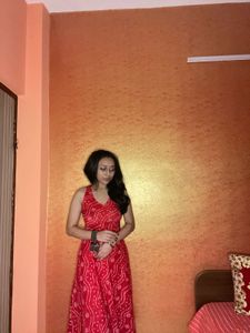 Red Printed Backless Kurti Set