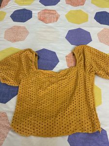 Mustard Eyelet Top