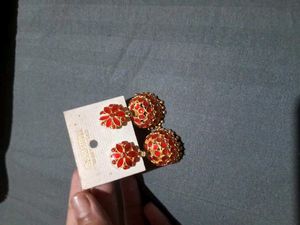 Red And Golden Combination Earring