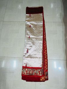 Regal Ivory &amp; Maroon Banarasi Silk Saree