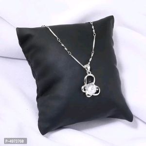 Silver Plated Chain With Solitaire Diamond In Butterfly Pendant  For Women